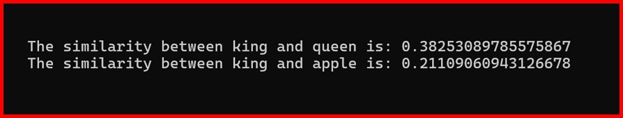 Picture showing the output of similarity function in spacy